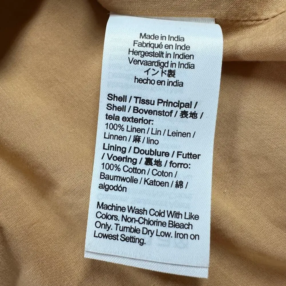 J.Crew Dress Womens Medium Tall Tan Pure Linen Shift Button Back Sleeveless